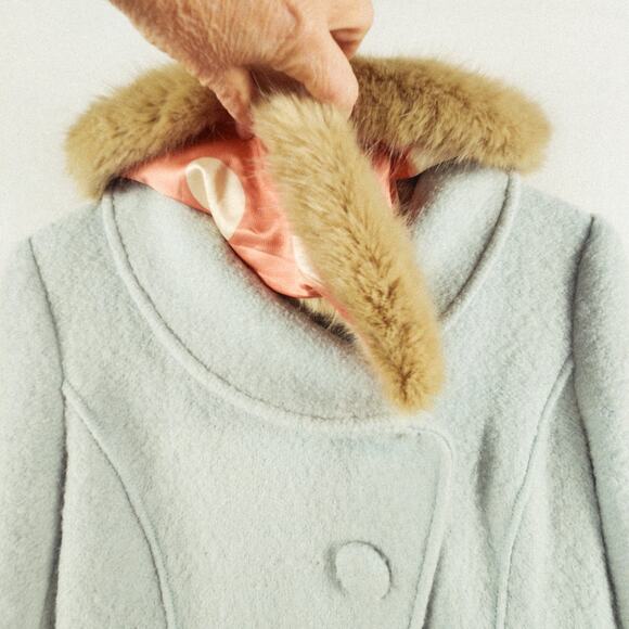 Elevenses Collared Beatrix Coat Women’s SZ 12 Ice Blue Faux Fur Collar Lined EUC - Picture 10 of 16